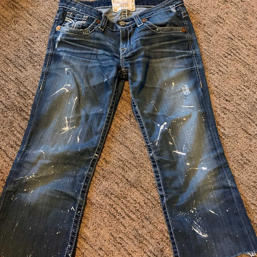 Big Star Cropped Frayed Splatter Painted Jeans